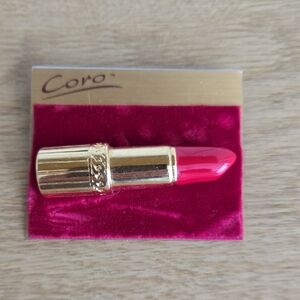 Coro Bold Pink Lipstick Brooch with Gold Accent New Old Stock